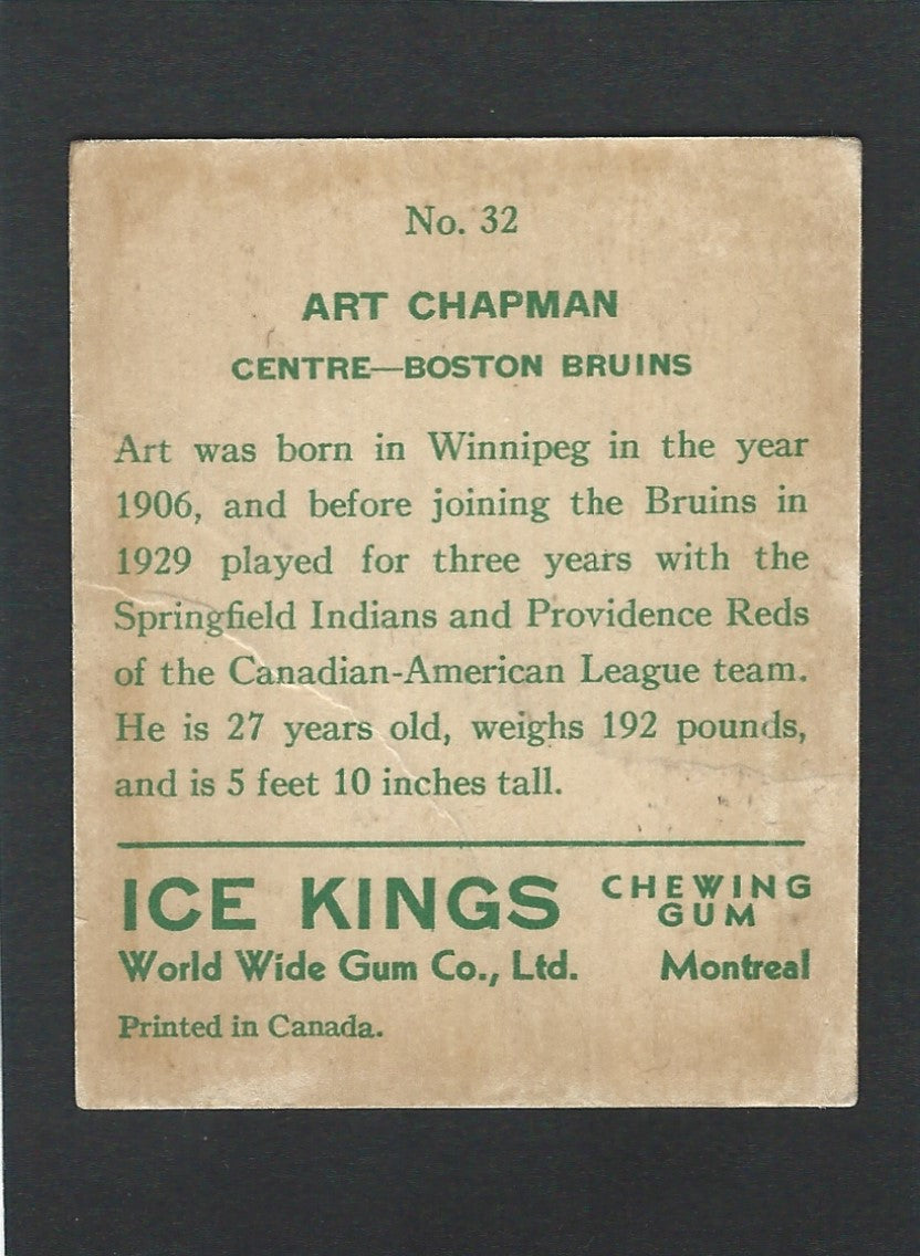 1933 V357 World Wide Gum Ice Kings #32 Art Chapman