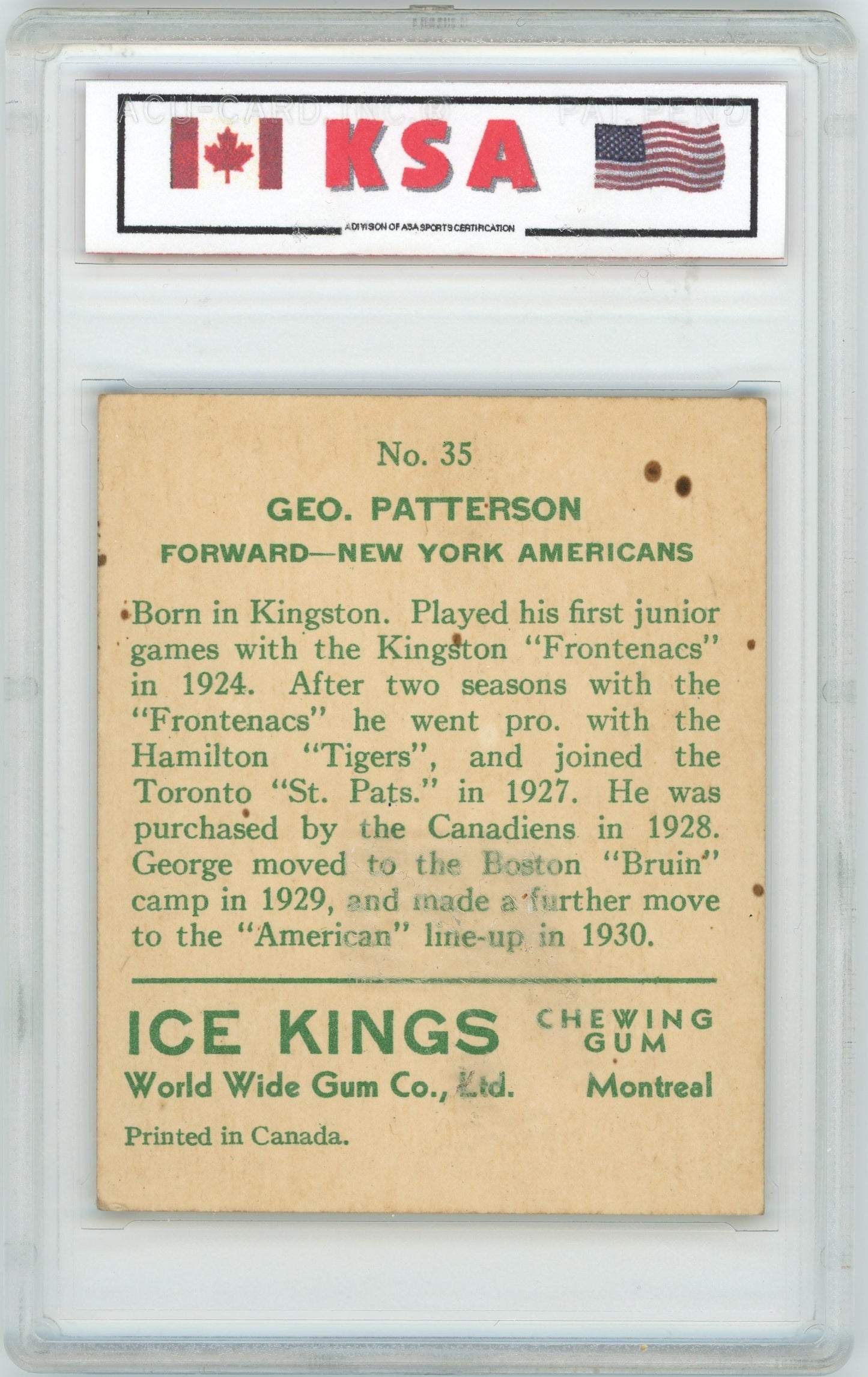 1933 V357 World Wide Gum Ice Kings #35 George Patterson KSA 5