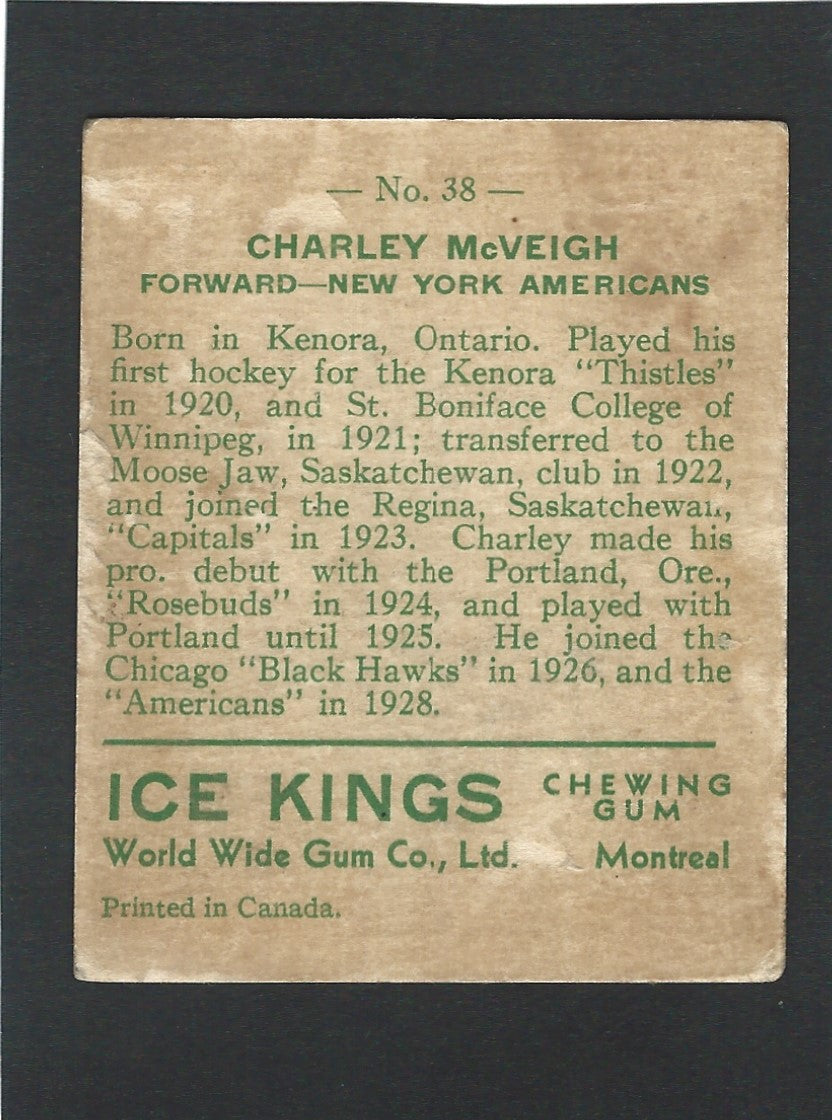 1933 V357 World Wide Gum Ice Kings #38 Charley McVeigh
