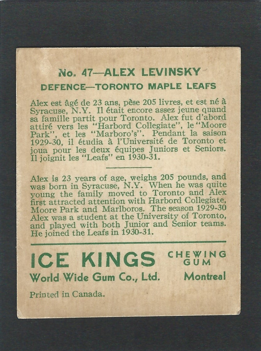 1933 V357 World Wide Gum Ice Kings #47 Alex Levinsky