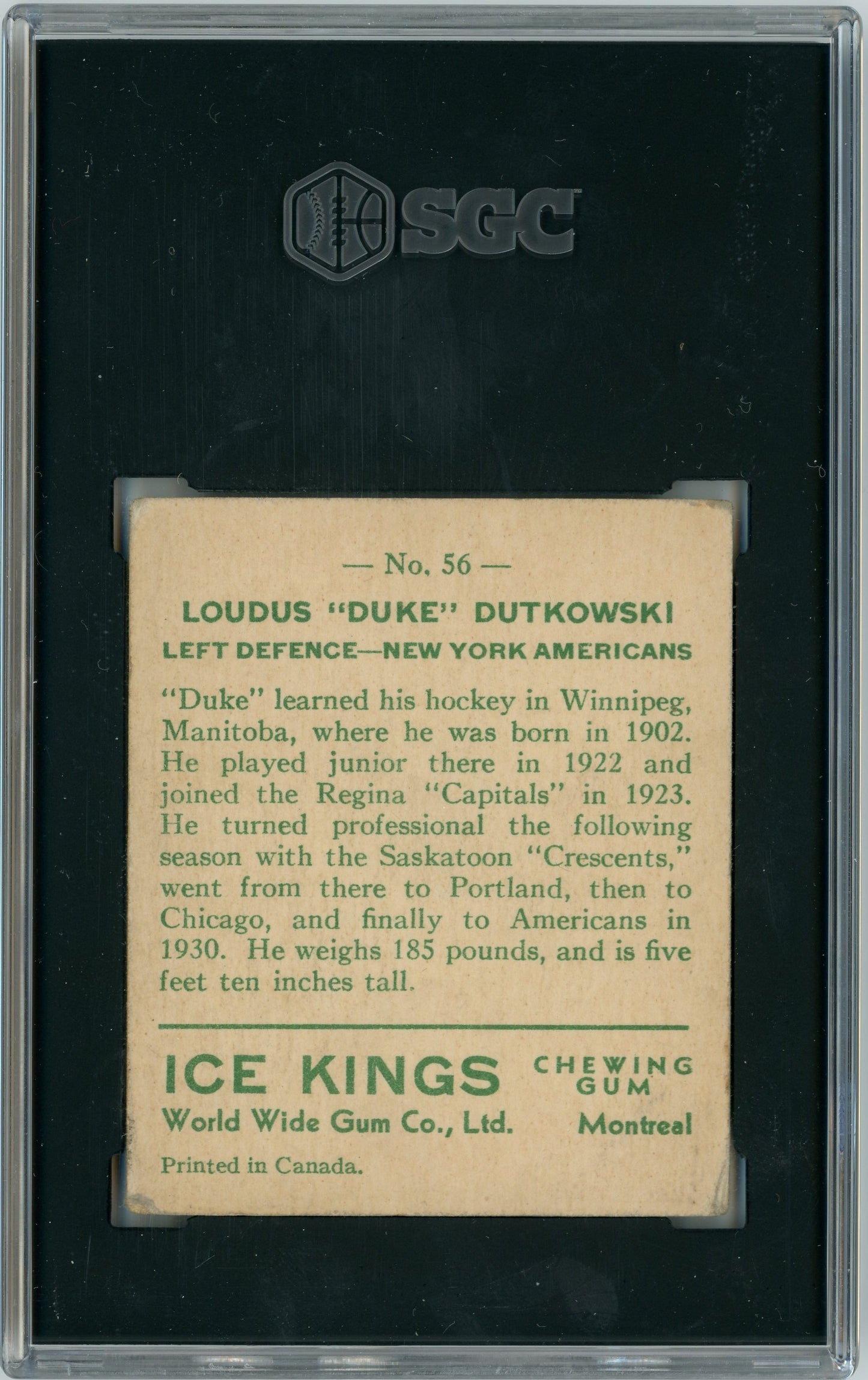 1933 V357 World Wide Gum Ice Kings #56 Duke Dutkowski SGC 2.5