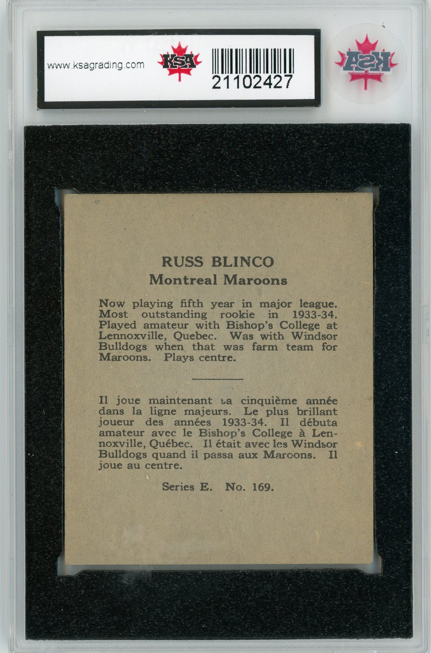 1937 O-Pee-Chee #169 Russ Blinco KSA 7.5