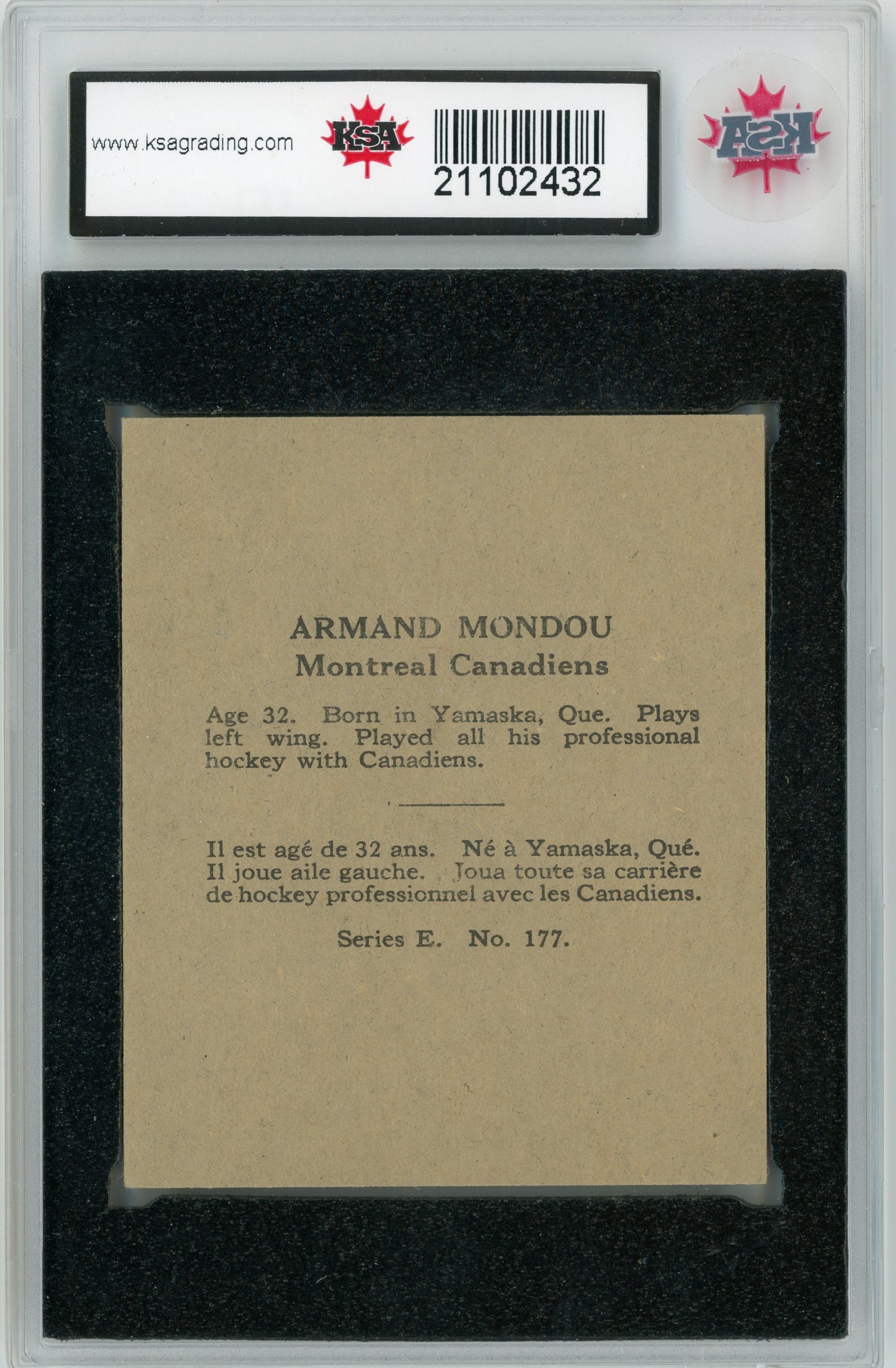 1937 O-Pee-Chee #177 Armand Mondou KSA 6