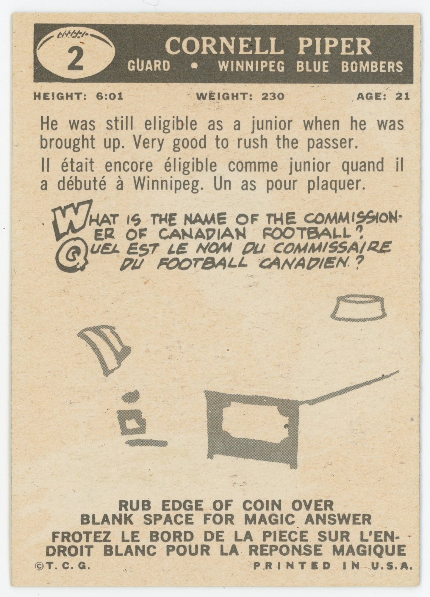 1959 Topps #02 Cornell Piper RC