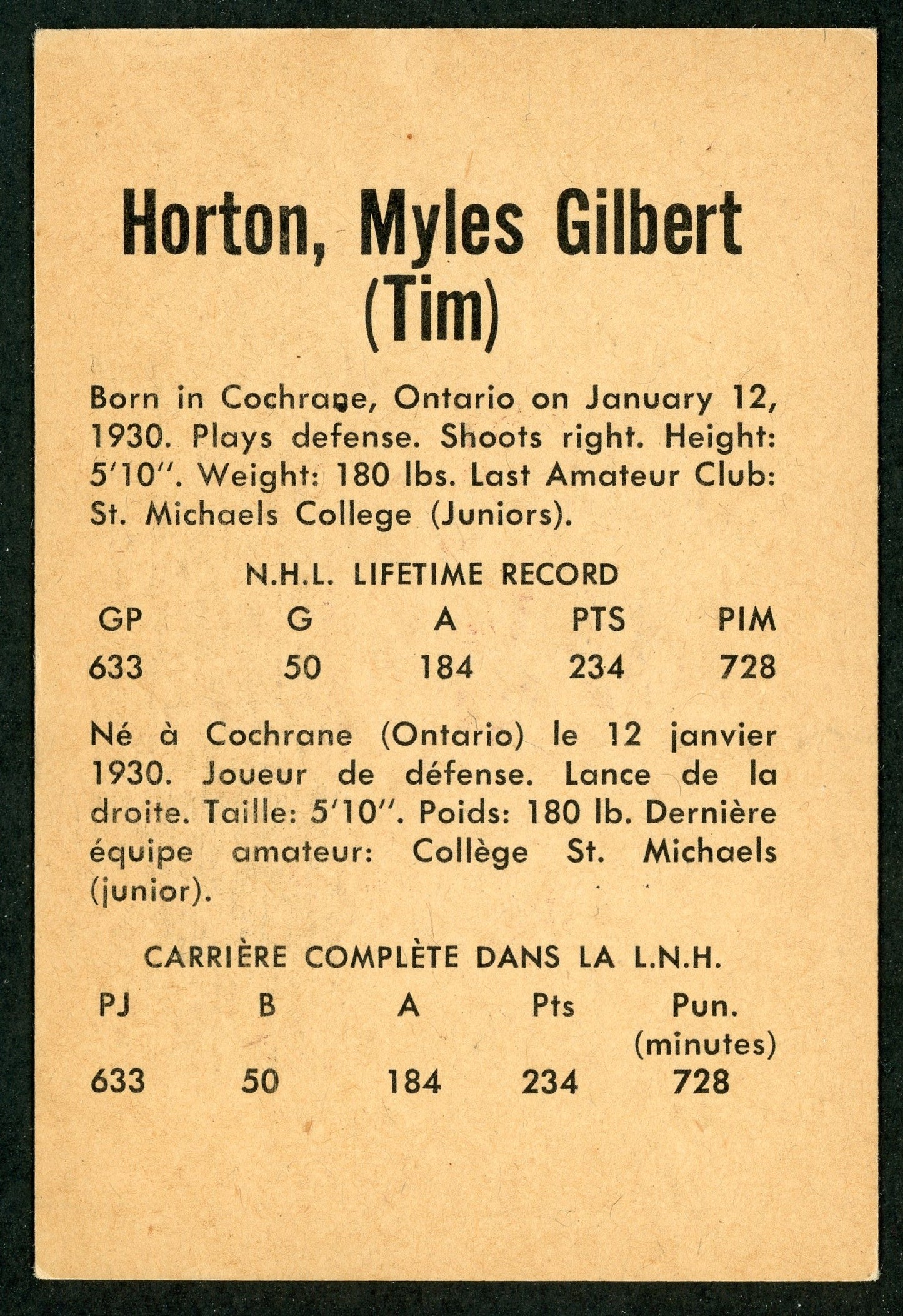 1962 Parkhurst #07 Tim Horton HOF