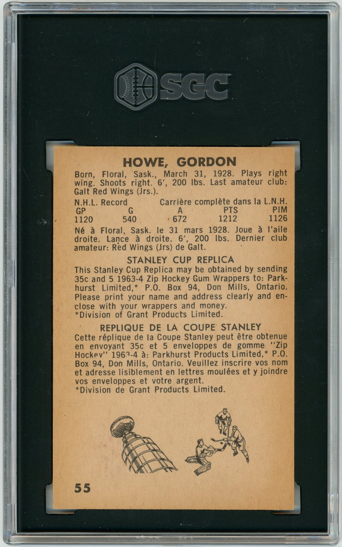 1963 Parkhurst #55 Gordie Howe SGC 6 HOF