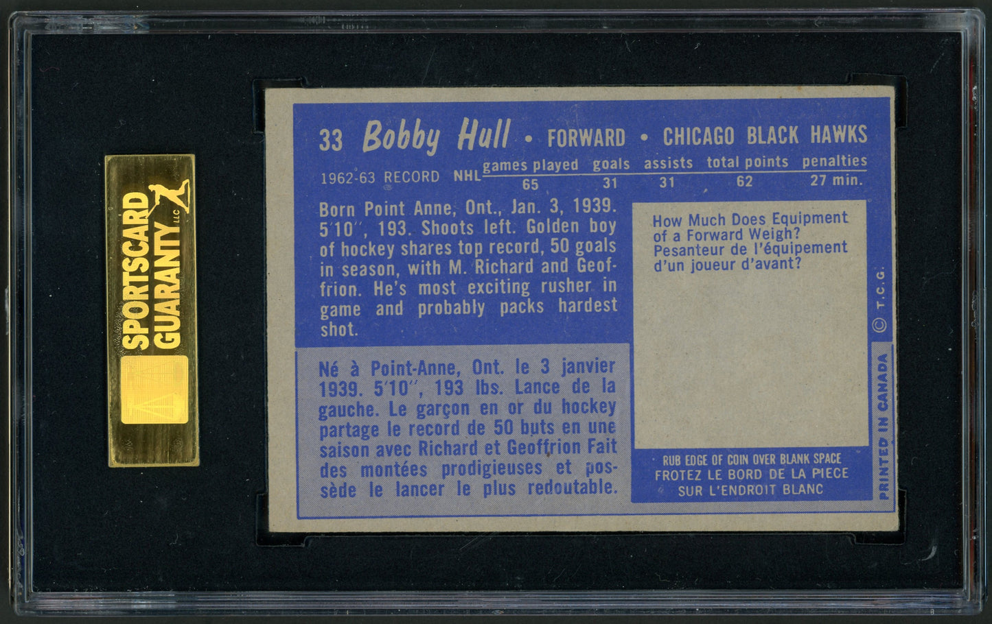 1963 Topps #33 Bobby Hull HOF SGC 5.5
