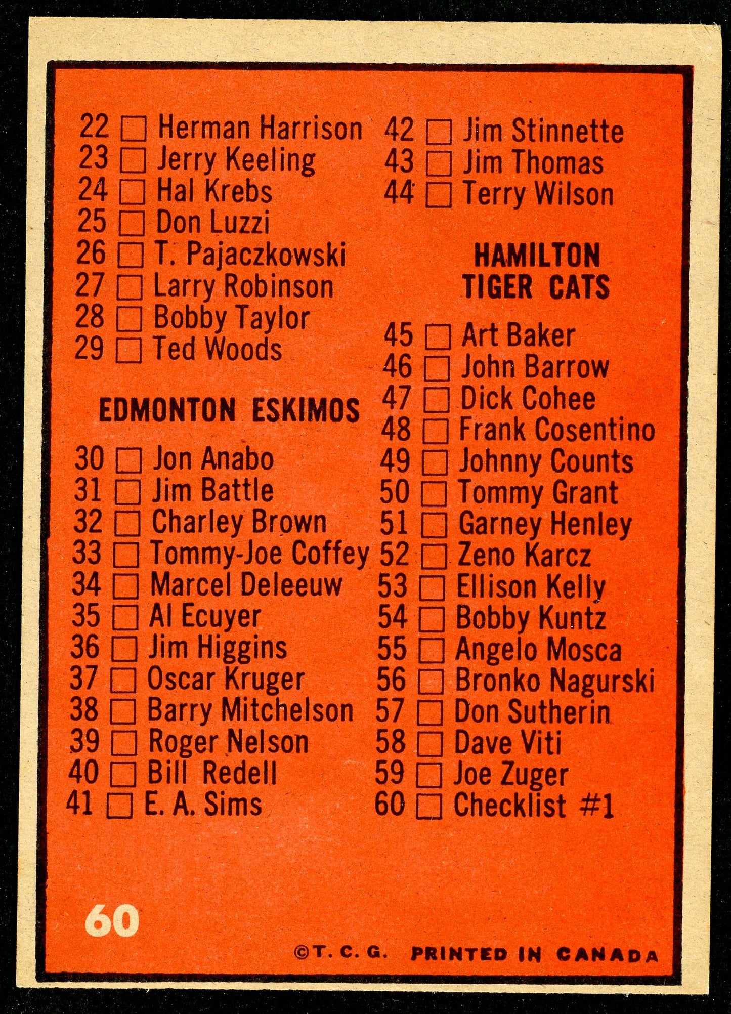 1965 Topps #060 Checklist Nos 1 to 60