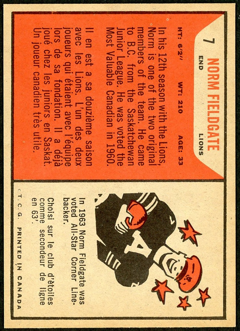 1965 Topps #007 Norm Fieldgate HOF