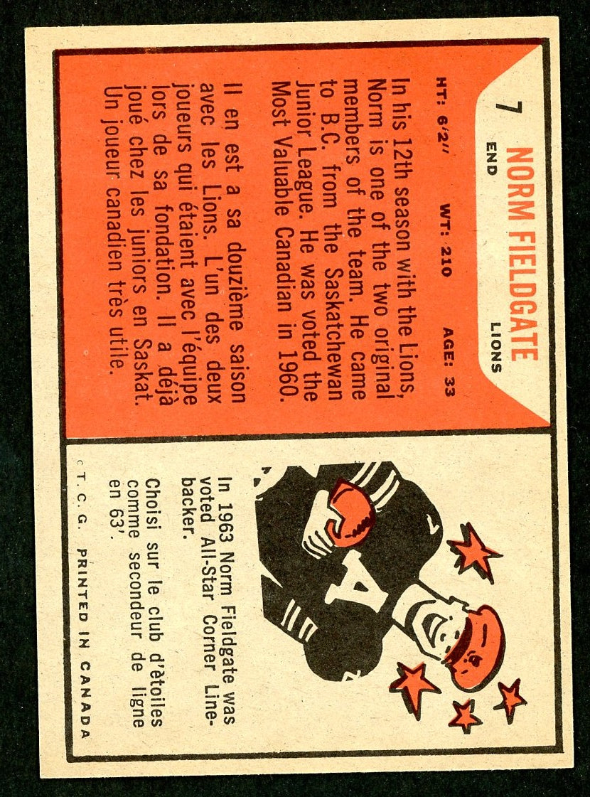 1965 Topps #007 Norm Fieldgate HOF