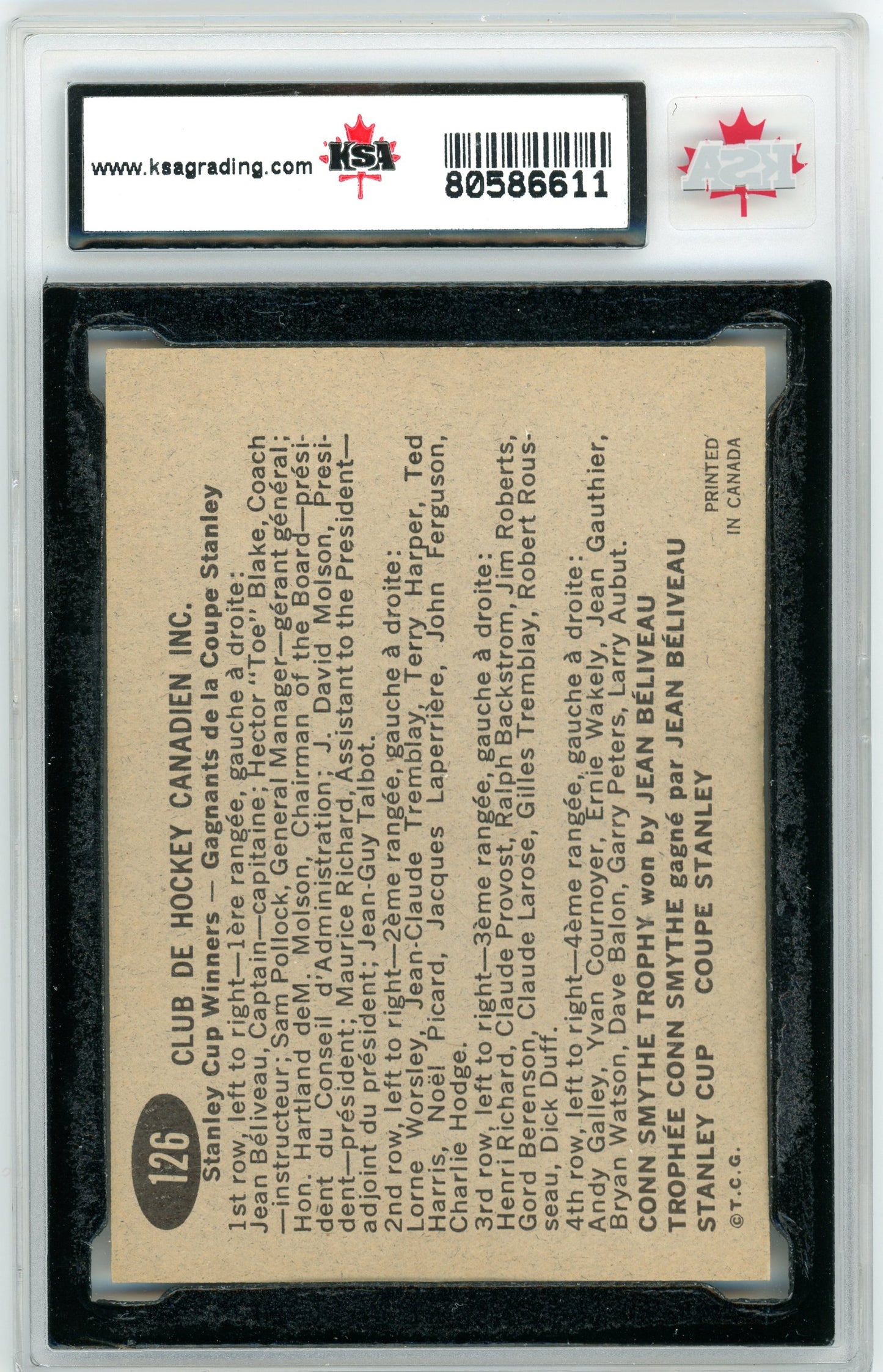 1965 Topps #126 Canadiens KSA 8.5