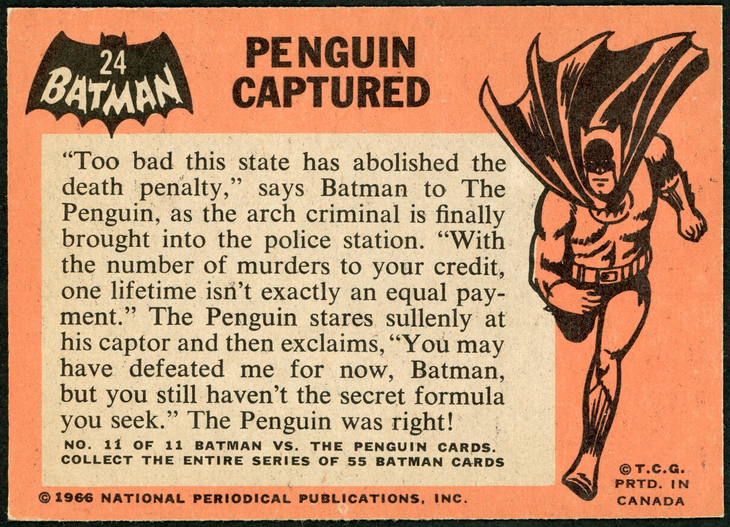 1966 O-Pee-Chee Batman Black Bat #24 "Penguin Captured"