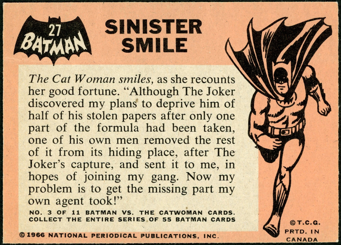 1966 O-Pee-Chee #27 Batman Black Bat "Sinister Smile"