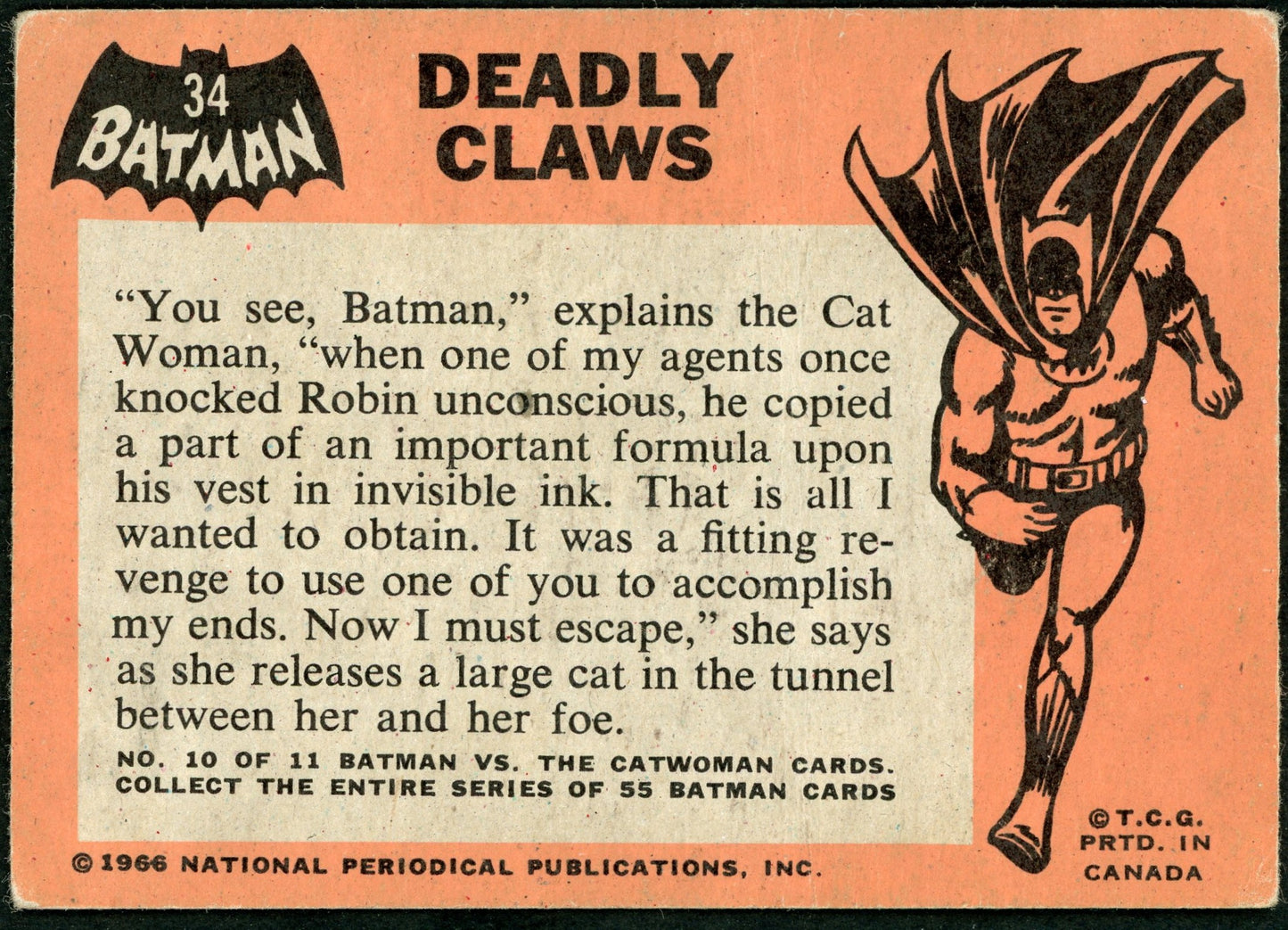 1966 O-Pee-Chee #34 Batman Black Bat "Deadly Claws"