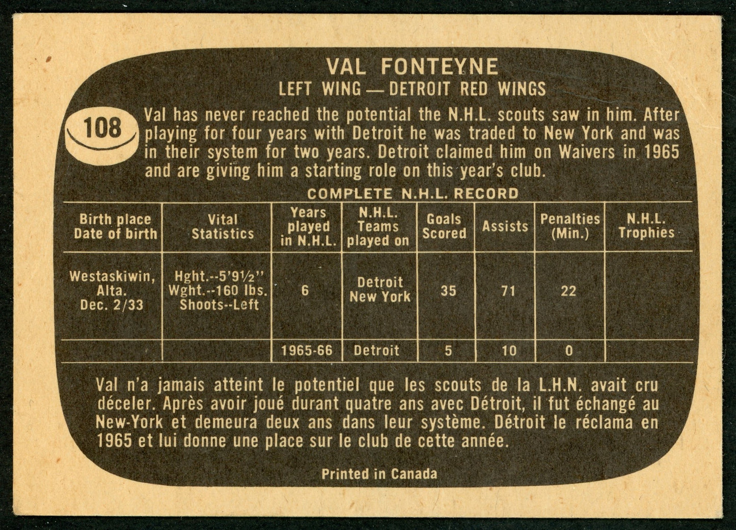 1966 Topps #108 Val Fonteyne