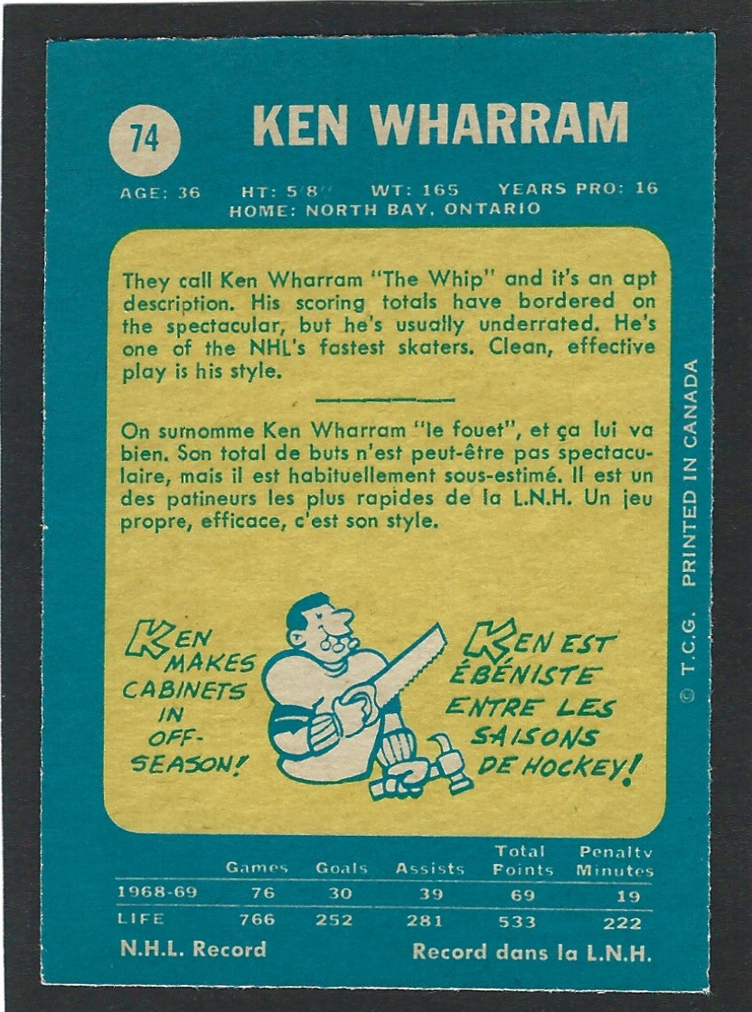 1969 O-Pee-Chee #074 Ken Wharram