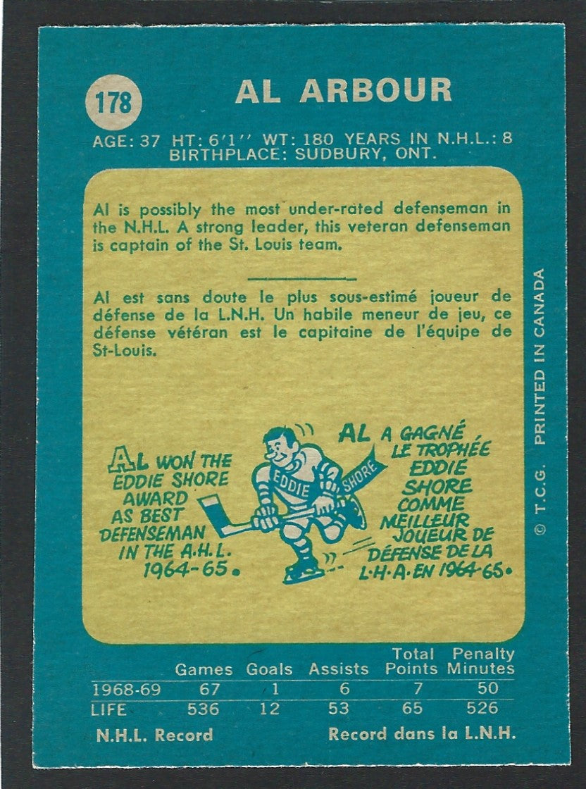 1969 O-Pee-Chee #178 Al Arbour