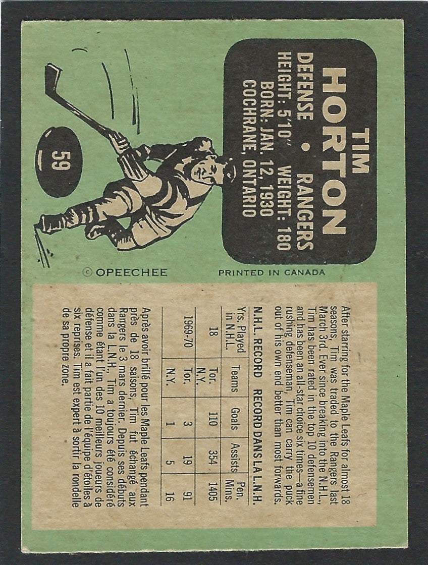 1970 O-Pee-Chee #059 Tim Horton HOF