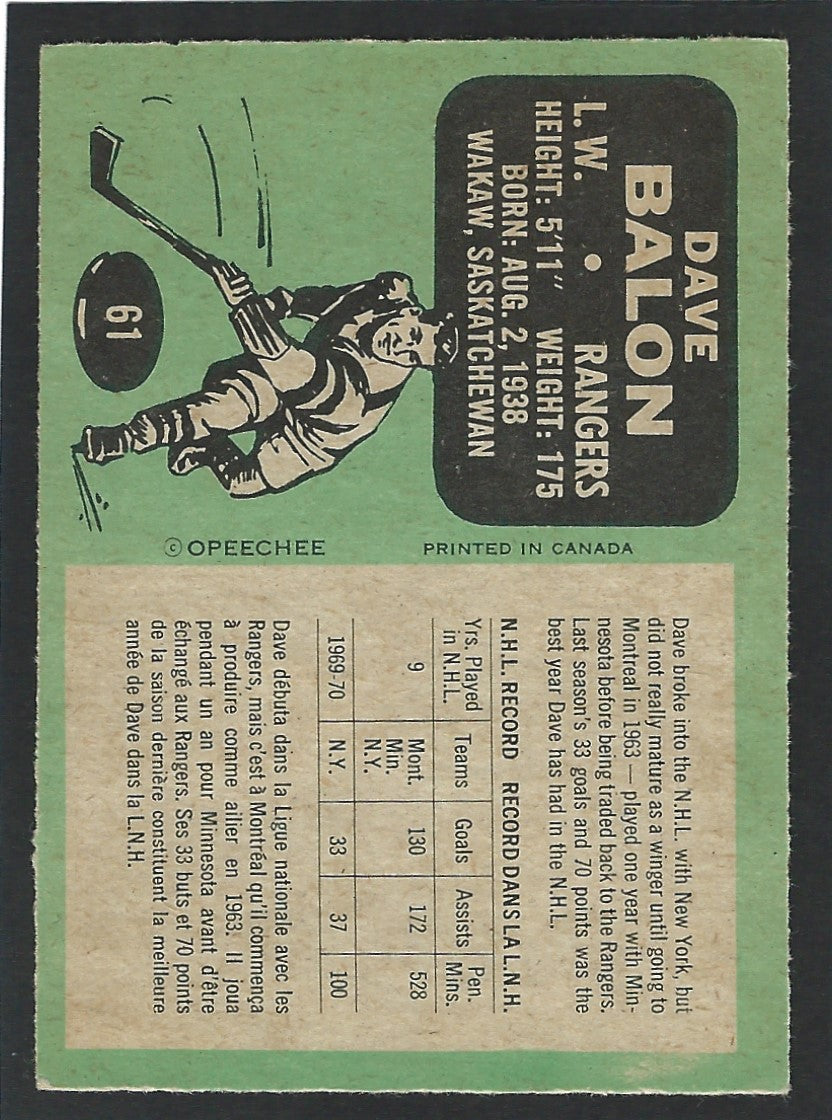 1970 O-Pee-Chee #061 Dave Balon