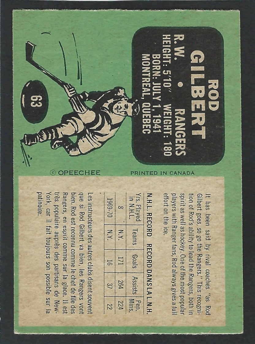 1970 O-Pee-Chee #063 Rod Gilbert HOF