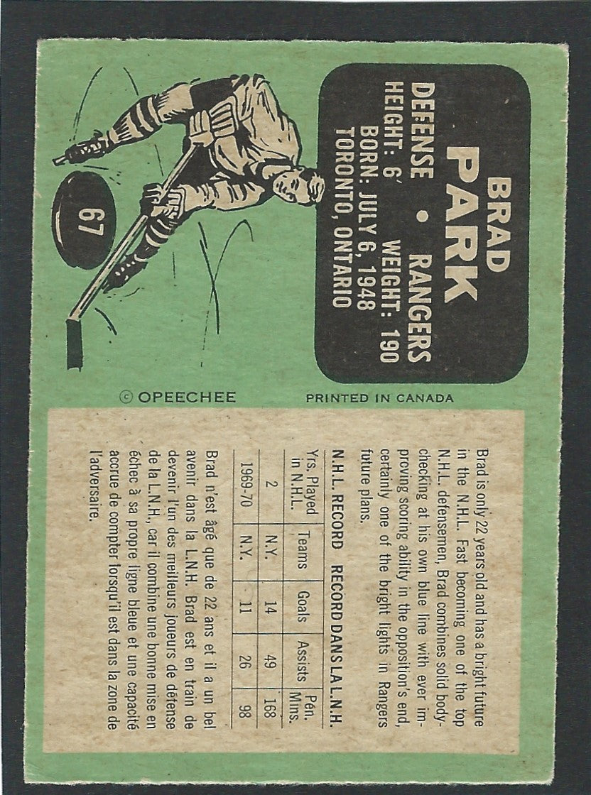 1970 O-Pee-Chee #067 Brad Park RC HOF