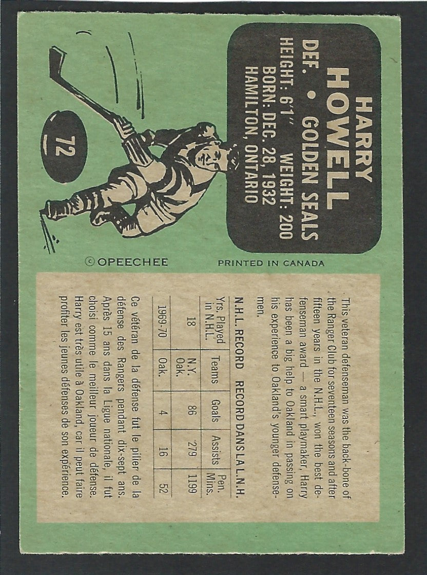 1970 O-Pee-Chee #072 Harry Howell HOF