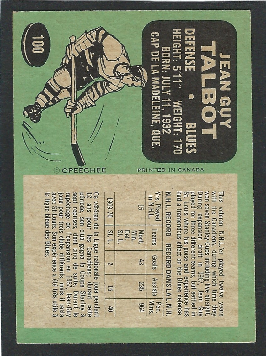 1970 O-Pee-Chee #100 Jean Guy Talbot