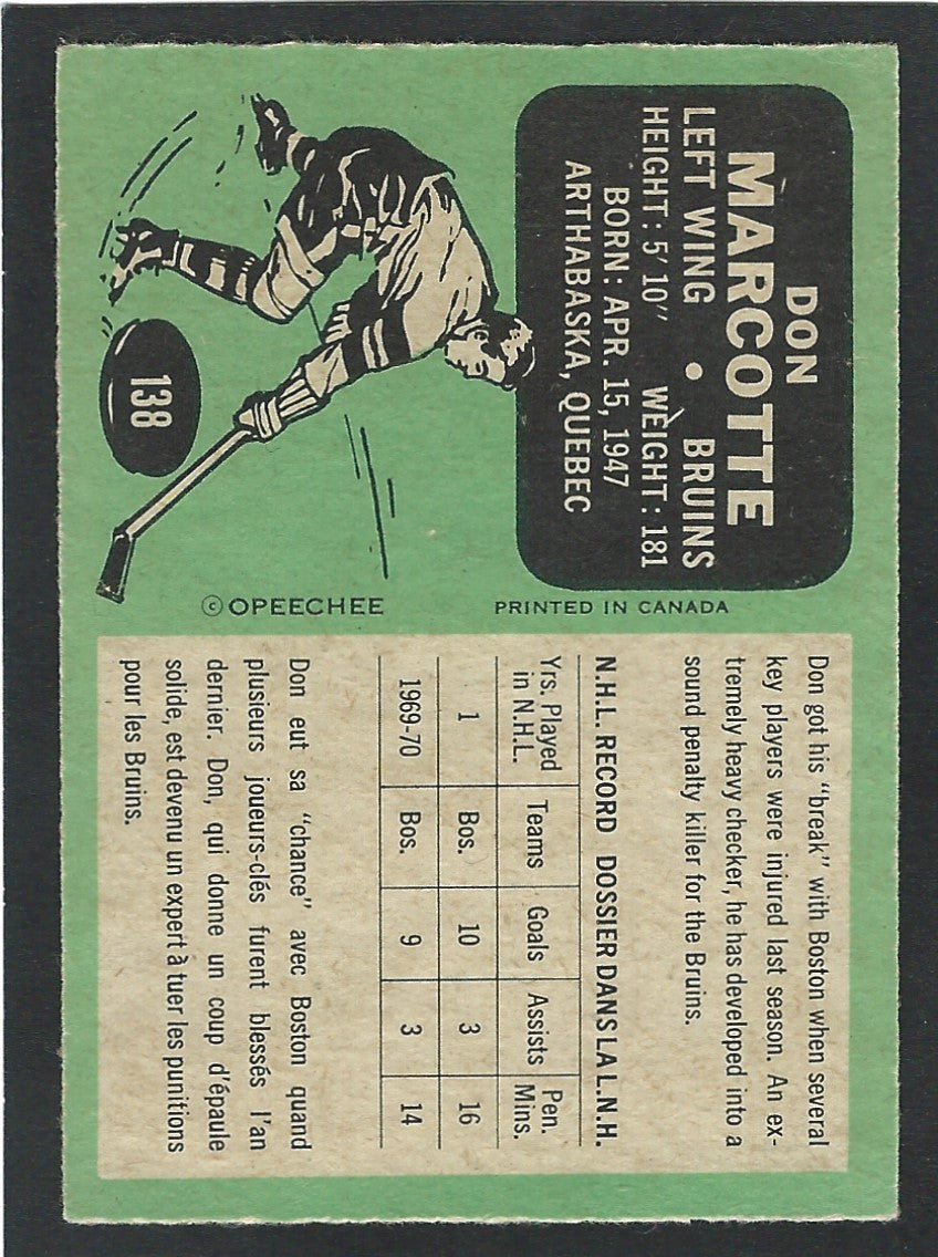 1970 O-Pee-Chee #138 Don Marcotte RC