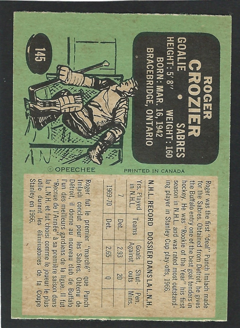 1970 O-Pee-Chee #145 Roger Crozier