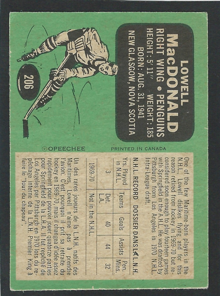 1970 O-Pee-Chee #206 Lowell MacDonald