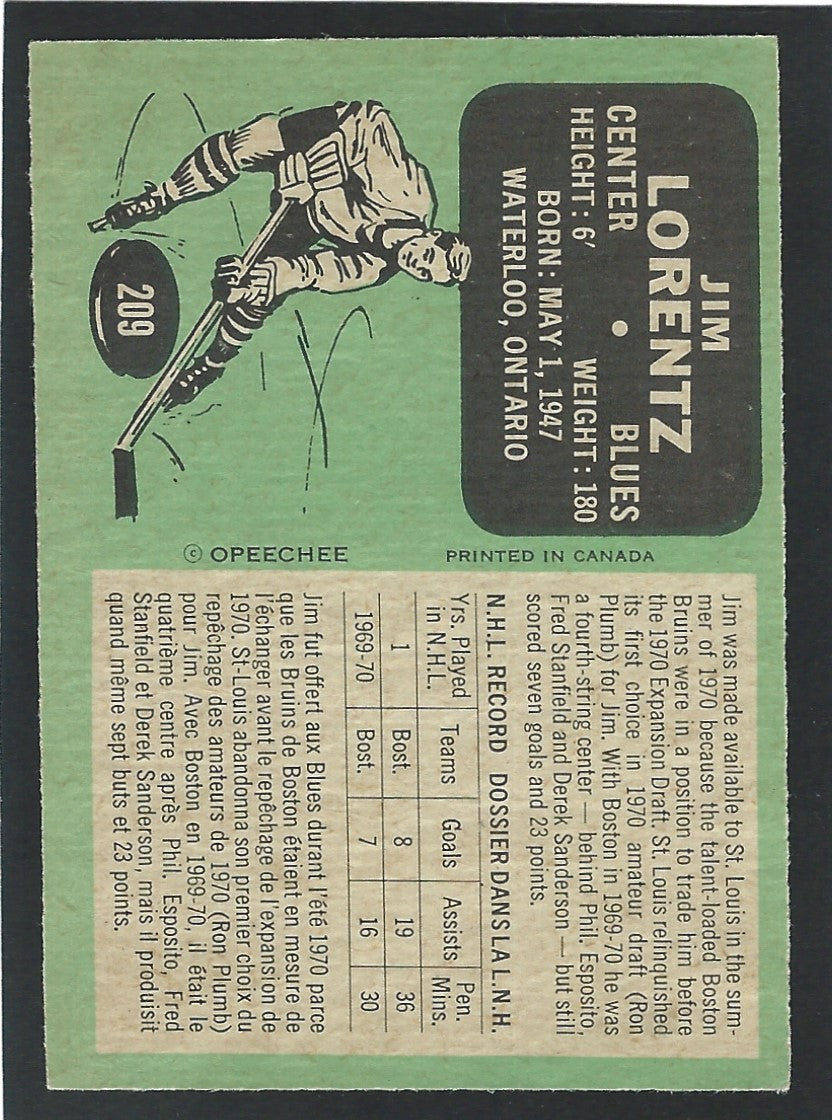 1970 O-Pee-Chee #209 Jim Lorentz