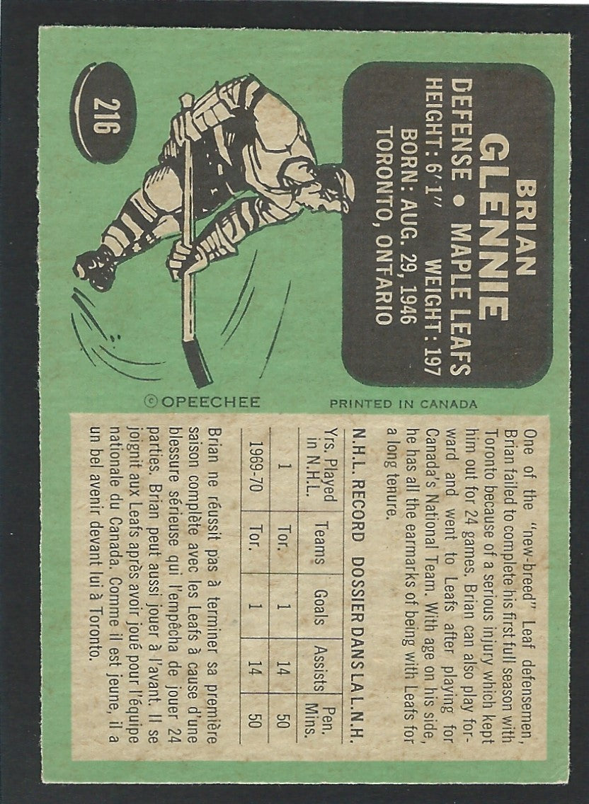 1970 O-Pee-Chee #216 Brian Glennie