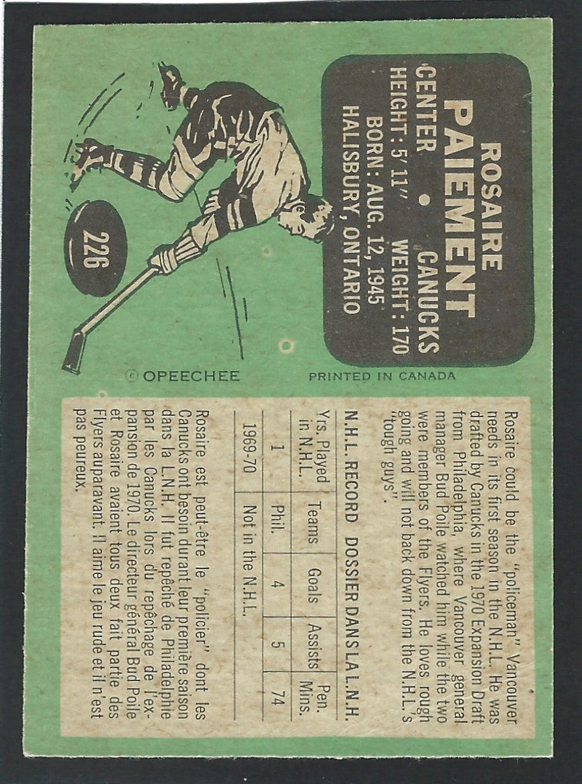 1970 O-Pee-Chee #226 Rosaire Paiement
