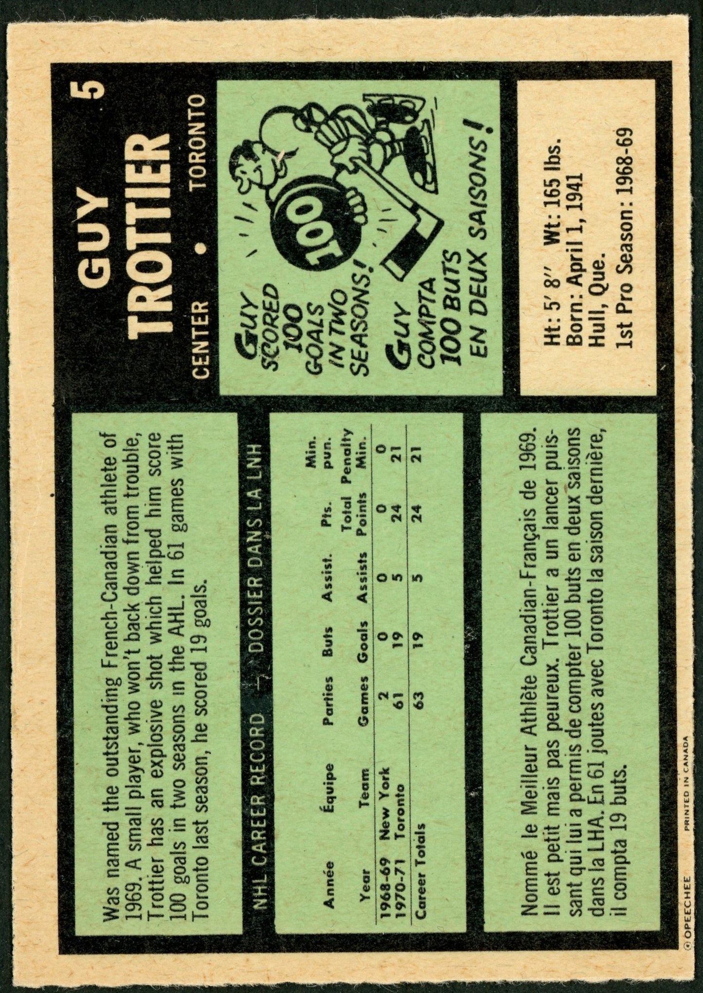 1971 O-Pee-Chee #005 Guy Trottier