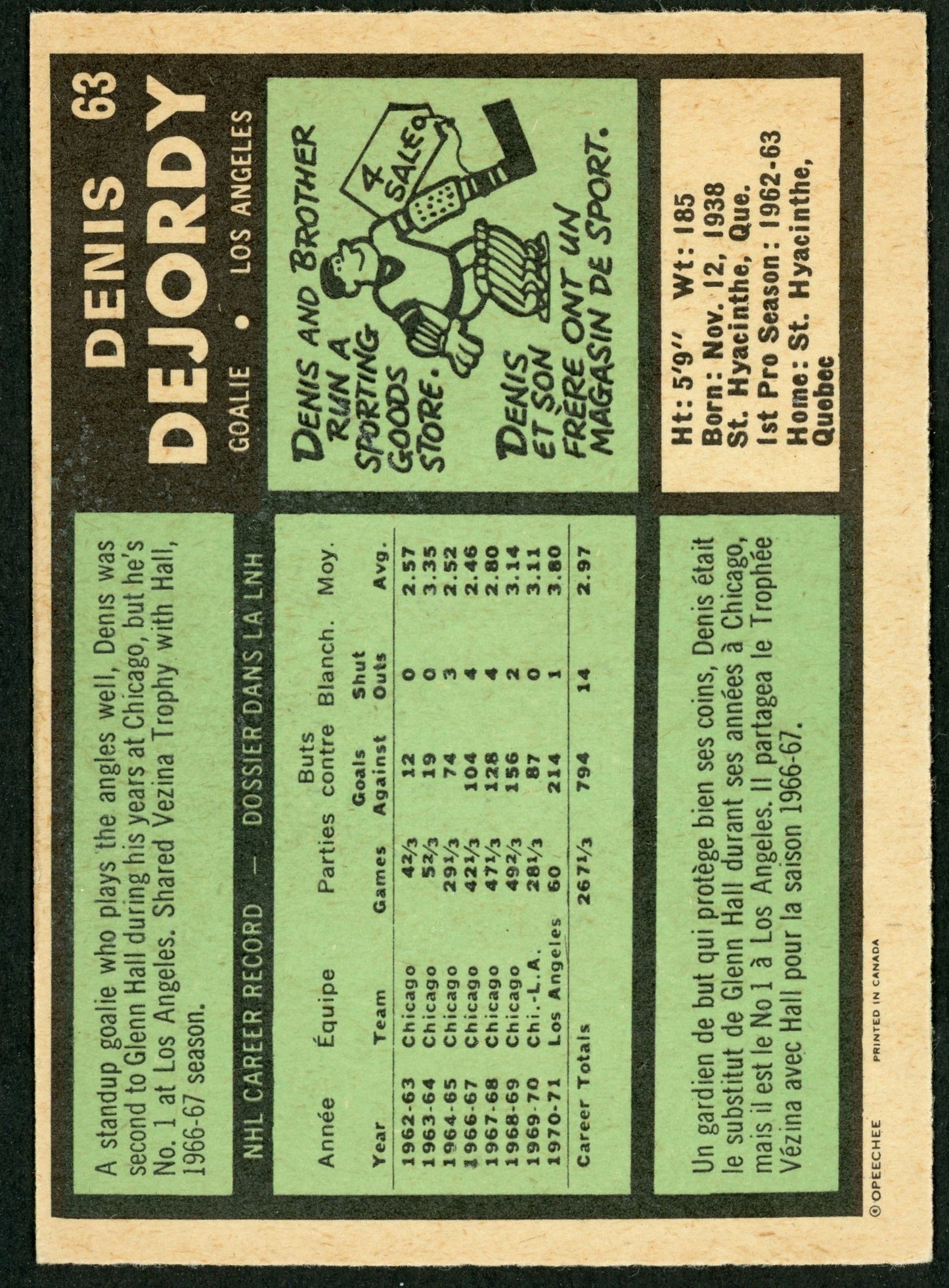 1971 O-Pee-Chee #063 Denis Dejordy