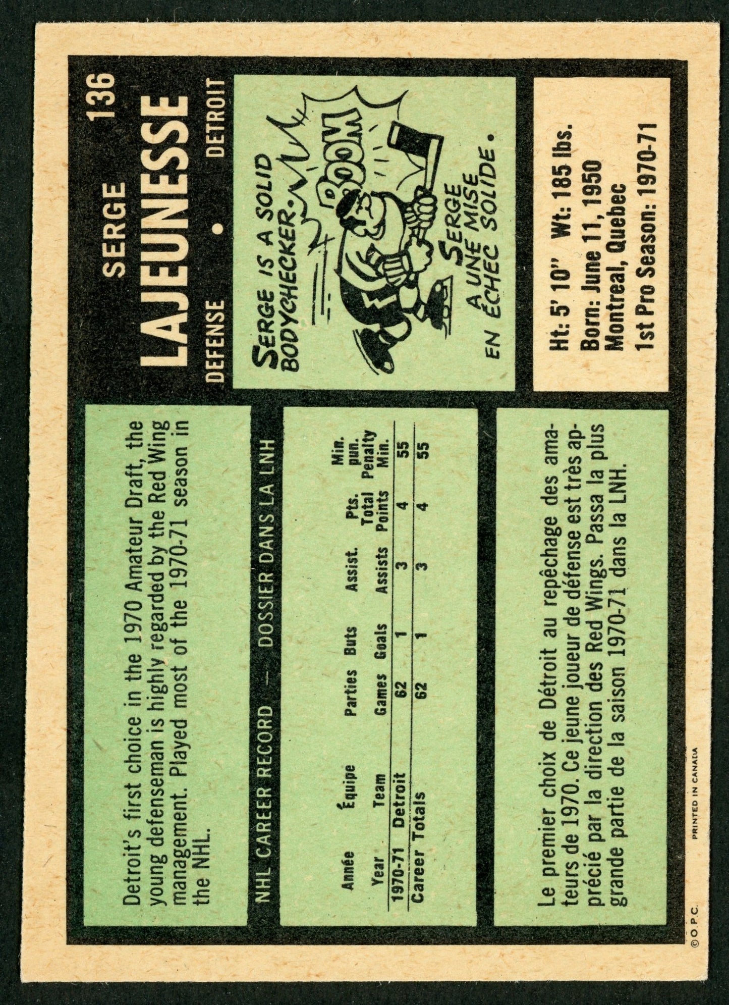 1971 O-Pee-Chee #136 Serge Lajeunesse