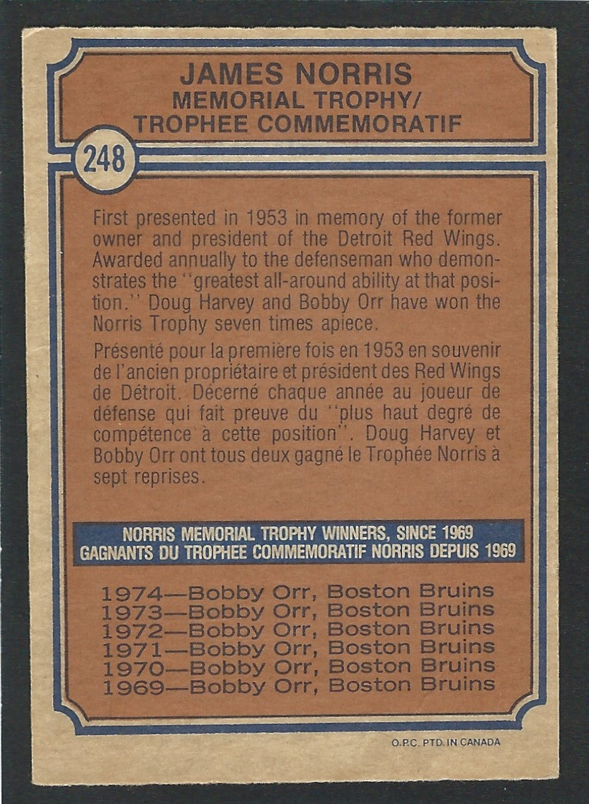 1974 O-Pee-Chee #248 Bobby Orr Norris Trophy Winner HOF