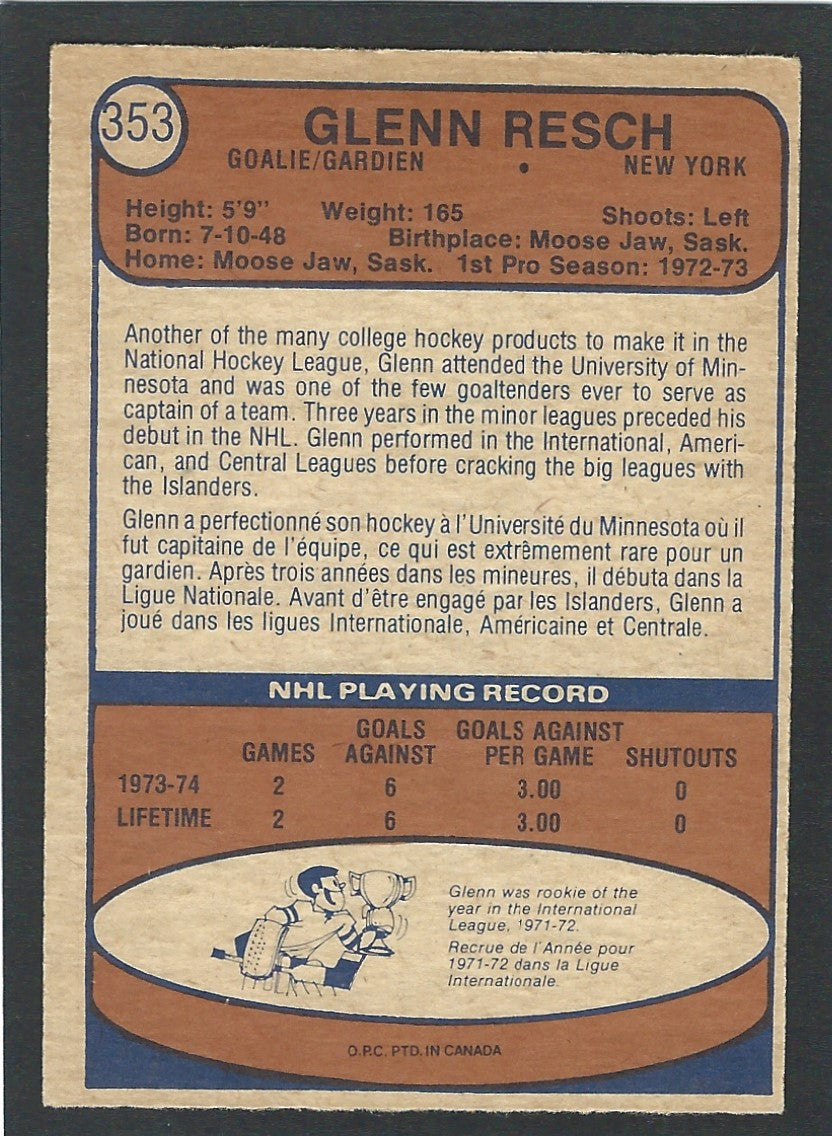 1974 O-Pee-Chee #353 Glen (Chico) Resch RC