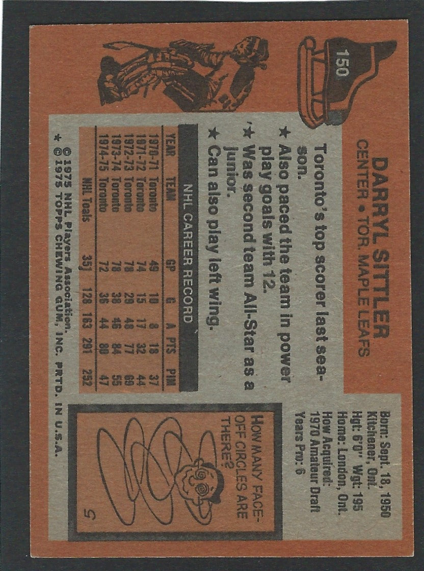 1975 Topps #150 Darryl Sittler HOF