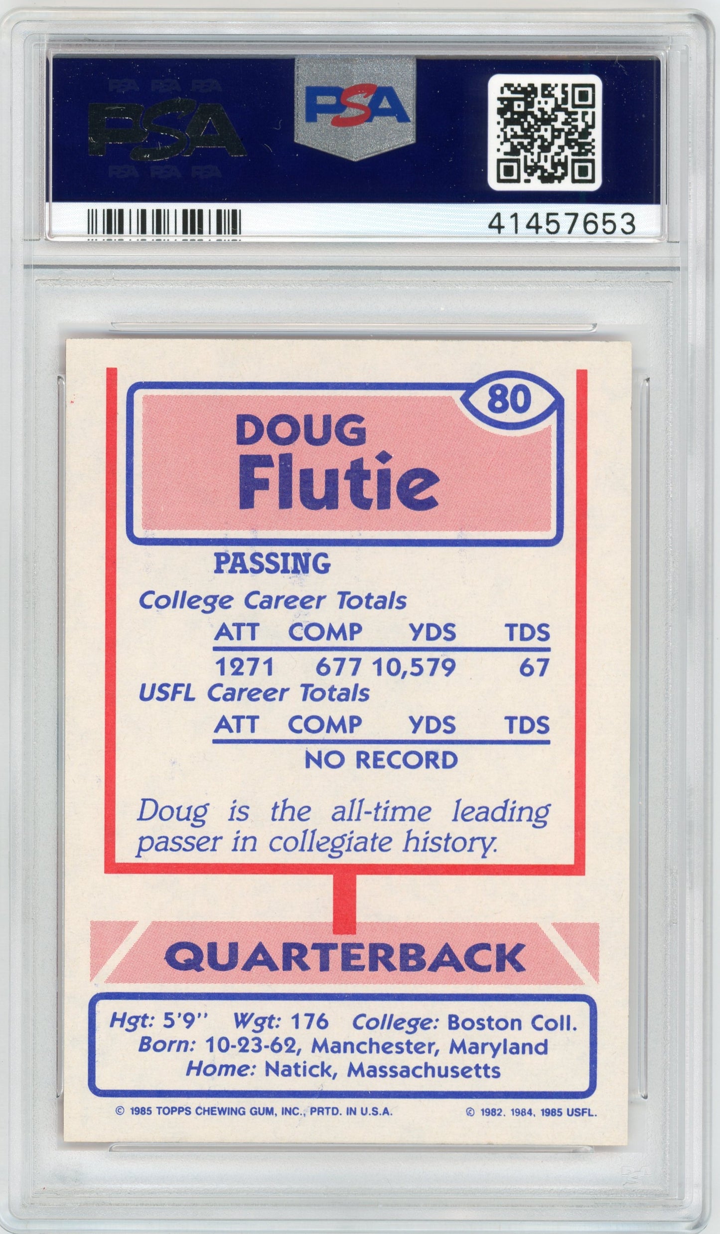 1985 Topps USFL #80 Doug Flutie RC HOF PSA 8.5
