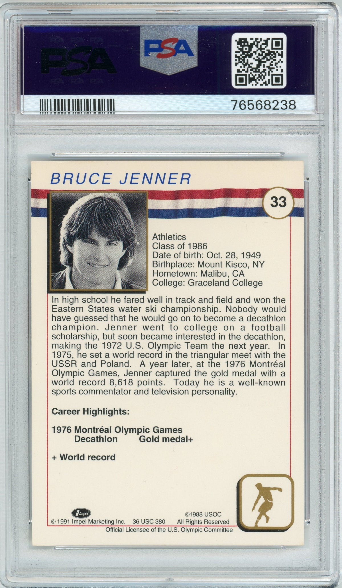 1991 Impel US Olympic #33 Bruce Jenner PSA 6 Autographed