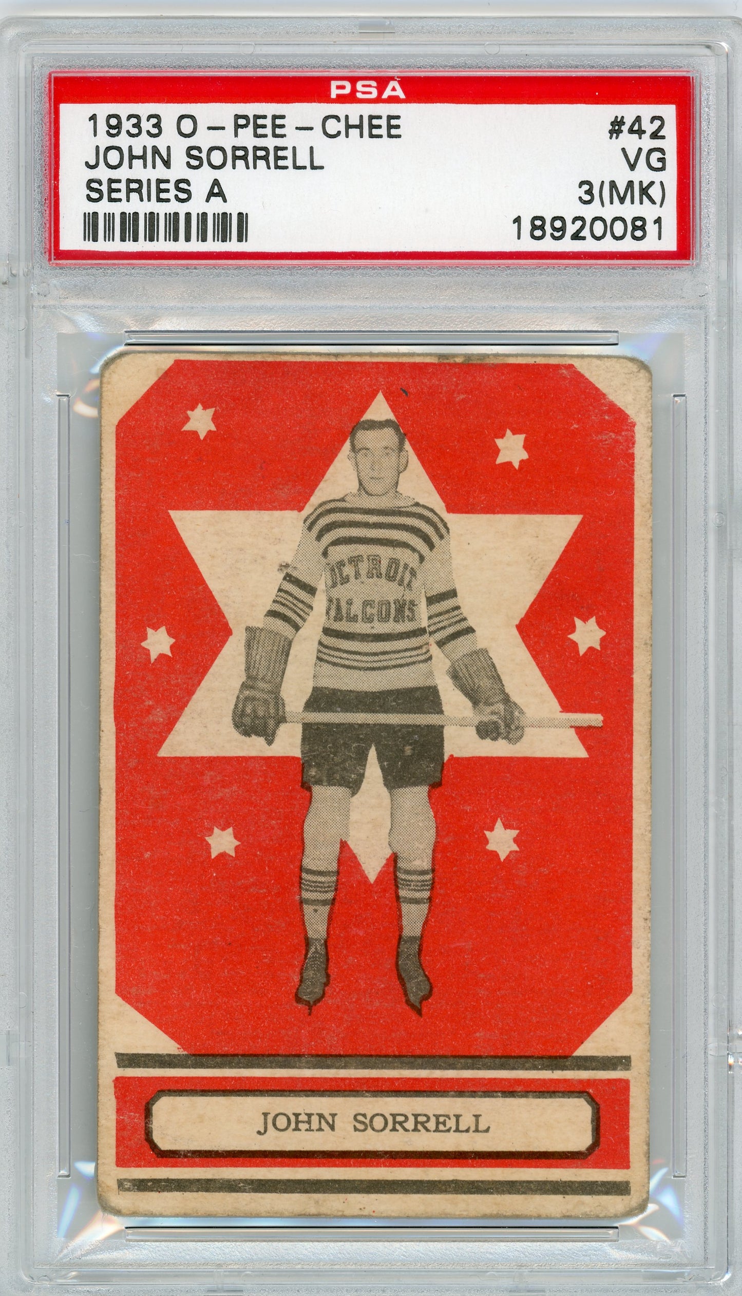 1933 V304A O-Pee-Chee #42 John Sorrell PSA 3(MK)