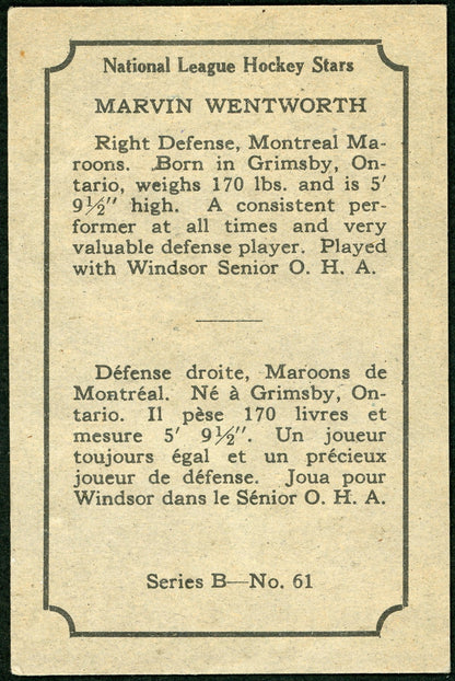 1933 V304B O-Pee-Chee #61 Cy Wentworth