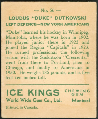 1933 V357 World Wide Gum Ice Kings #56 Duke Dutkowski RC