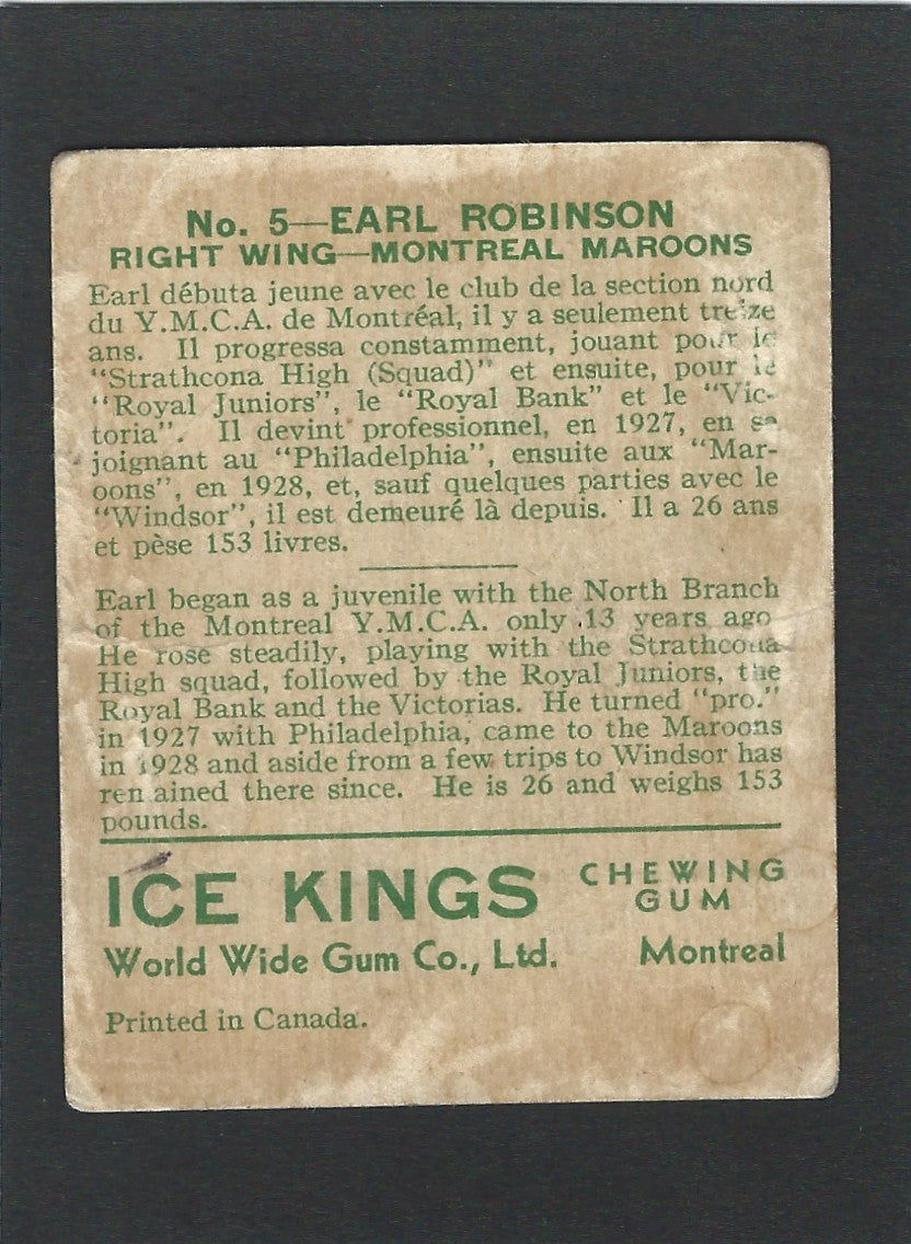 1933 V357 World Wide Gum Ice Kings #05 Earl Robinson