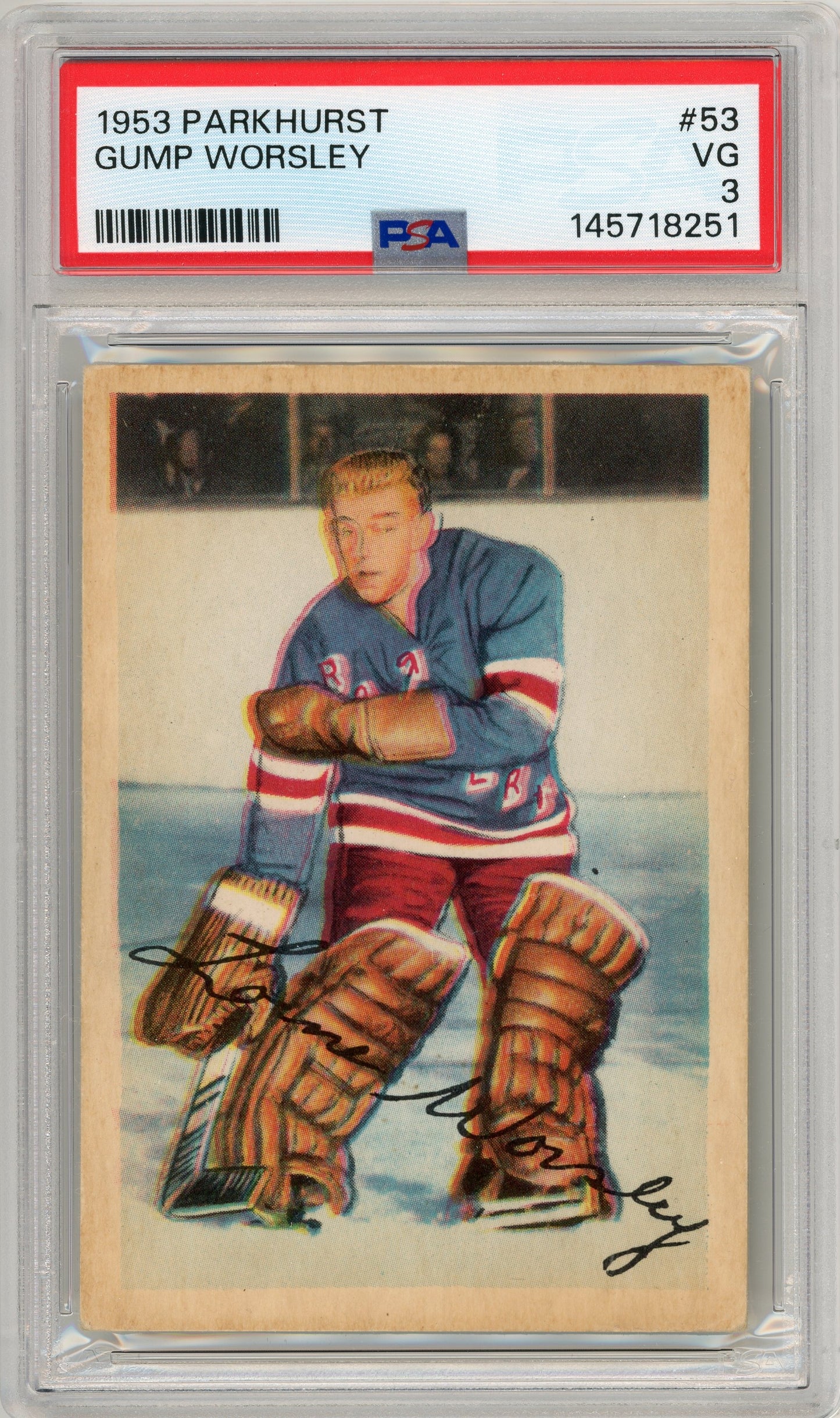 1953 Parkhurst #53 Gump Worsley RC HOF PSA 3