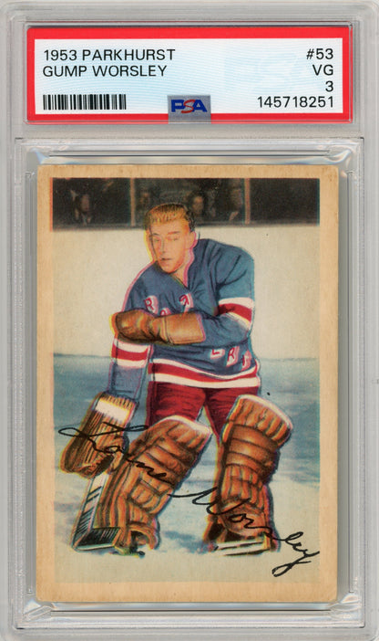 1953 Parkhurst #53 Gump Worsley RC HOF PSA 3