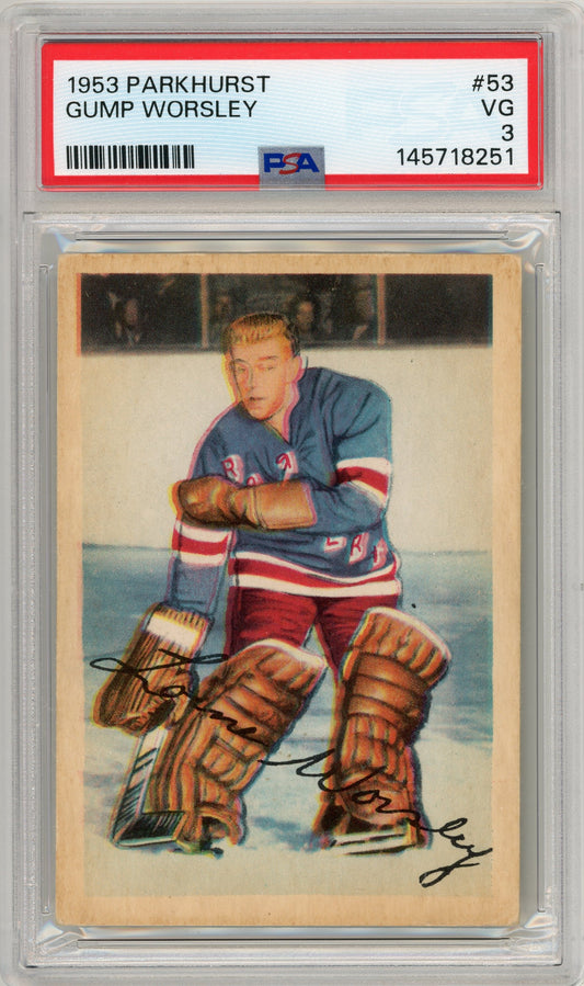1953 Parkhurst #53 Gump Worsley RC HOF PSA 3