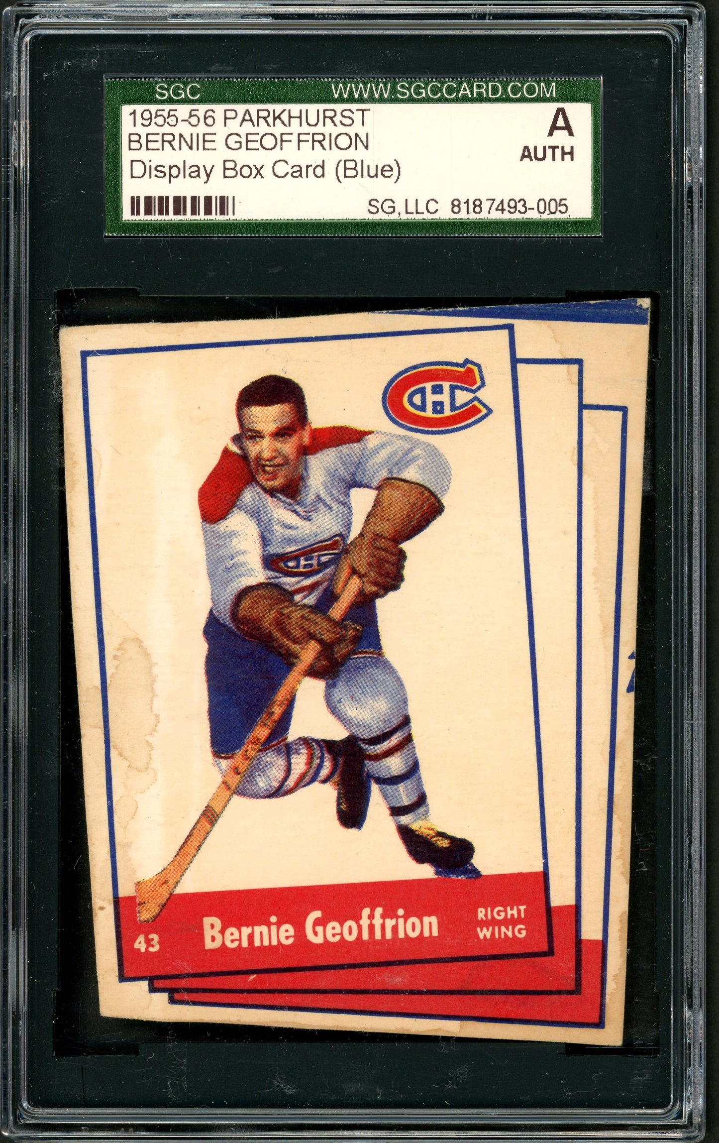 1955 Parkhurst Bernie Geoffrion Display Box Card SGC Auth