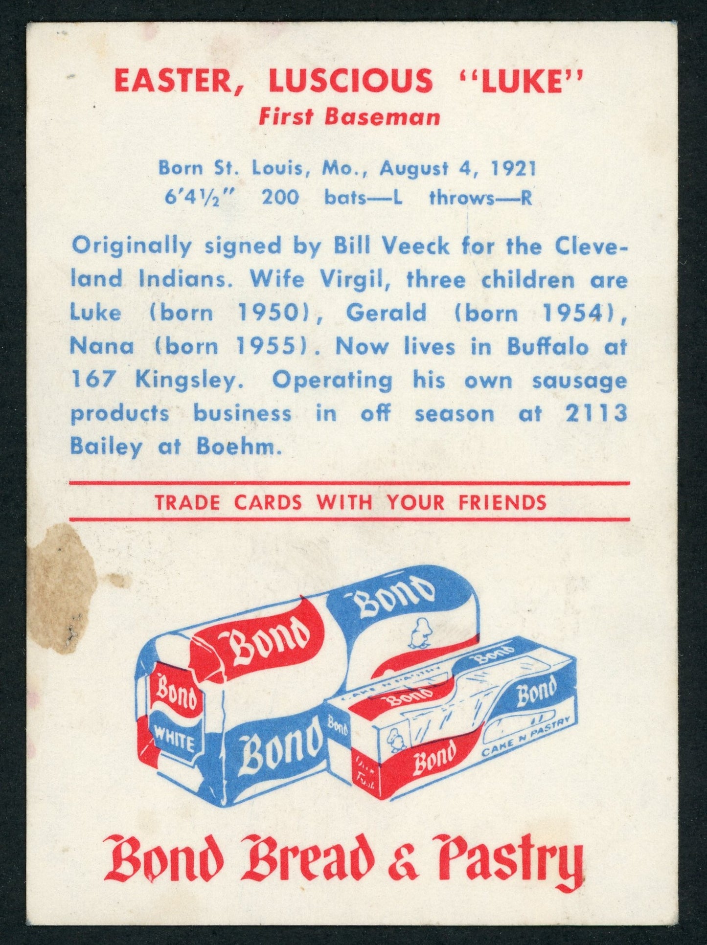 1958 Bond Bread Buffalo Bisons 9 Card Complete Set